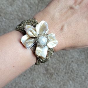 Woman's brown & cream cuff bracelet